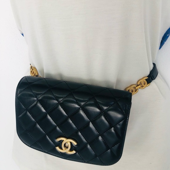 CHANEL Handbags - CHANEL Black Quilted Lambskin / Suede Mini Belt Bag with Gold CC Hardware